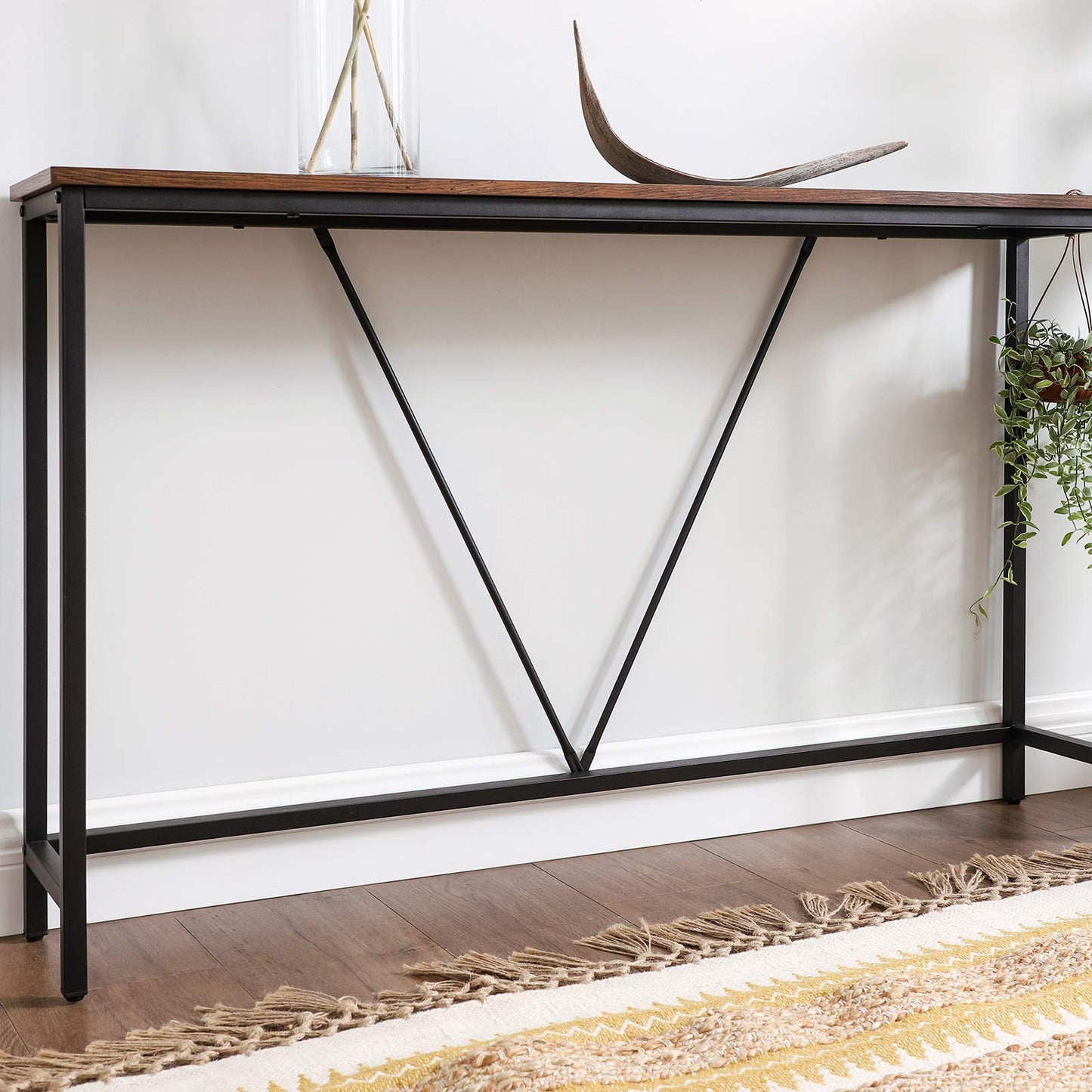 VASAGLE Console Table for Hallway, Slim Sofa Table for Living Room, Hallway Table, Easy Assembly, Rustic Brown and Ink Black LNT020B01