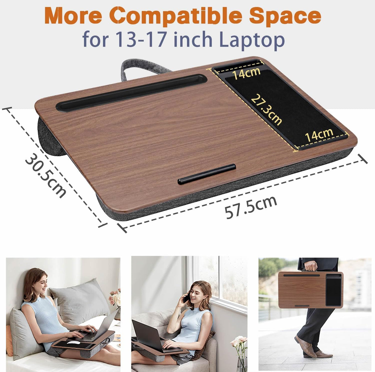 Multi-Purpose Home Office Lap Desk Laptop Tray Bed Desk With Mouse Pad and Phone Tablet Holder - Walnut