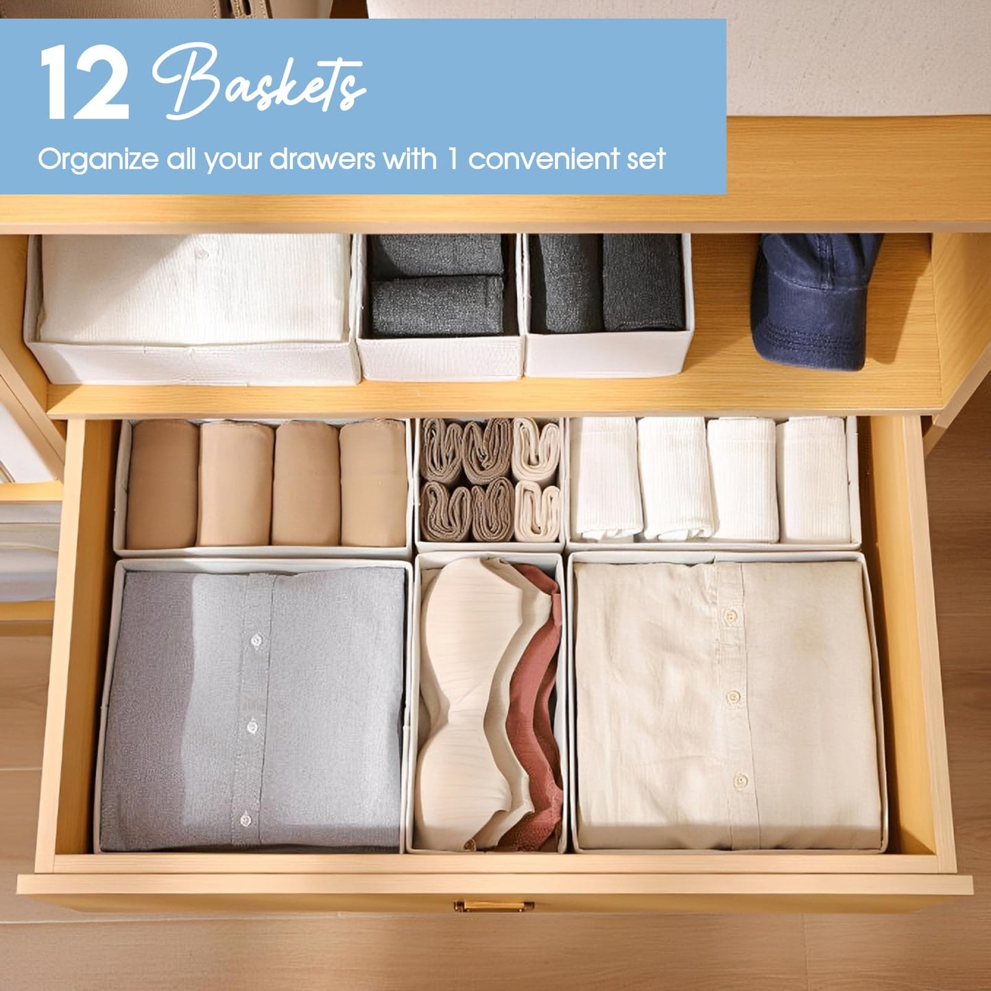 Yeqqzq 12 Pcs Drawer Organizer, Underwear Drawer Organizer Bins, Dresser Organizer for Baby Clothes, Dresser Drawer Dividers for Baby Clothing, Bra