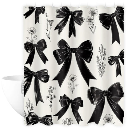 VAVPUP Bow & Floral Shower Curtain Waterproof with 12 Reinforced Hooks Digital Printed Waterproof Polyester Bath Curtain,Mold Resistant & Machine