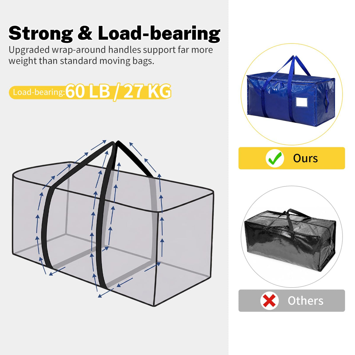 6 Pack Large Storage Bags and Moving Bags - 90L Heavy Duty Packing Bags Alternative to Moving Boxes, Reinforced Handles & Dual Zips