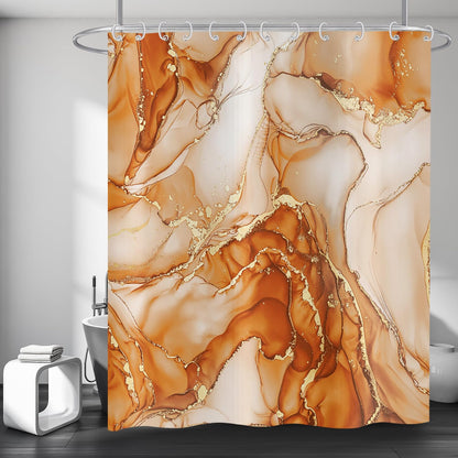 Hnmdmyi Marble Shower Curtain 180x200, Orange Gold Abstract Marble Bathroom Curtains Luxury Modern Aesthetic Art Ink Texture Waterproof Polyester
