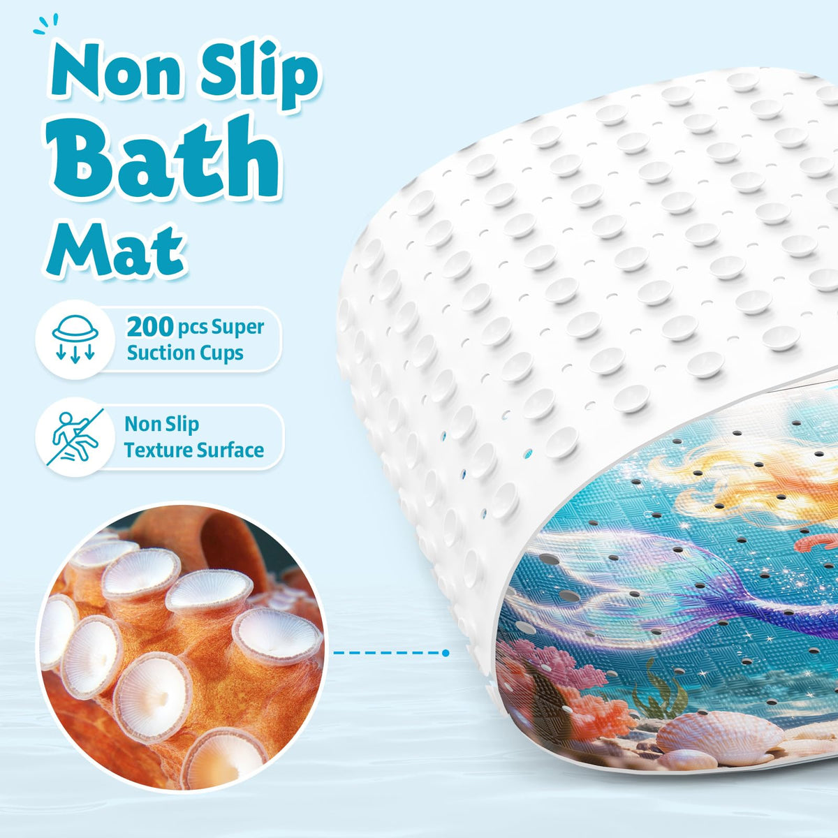 XIYUNTE Baby Bath Mats Non Slip Anti Mould, Cartoon Kids Bath Mat Non Slip, 100x40cm Extra Large Baby Shower Bath Mat with Suction Cups & Drain Holes