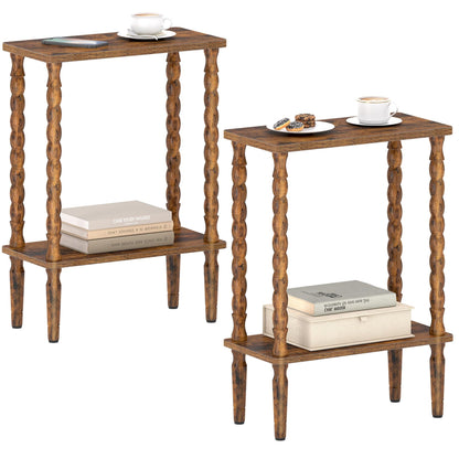 TUTOTAK Narrow Side Table Set of 2, 2-Tier Small End Table with Storage, Slim Skinny Nightstand for Small Spaces, Living Room, Bedrooms