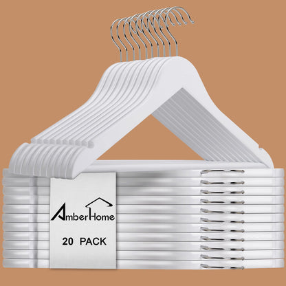 Amber Home 20pcs Wooden Coat Hangers, Wood Suit Hangers, White