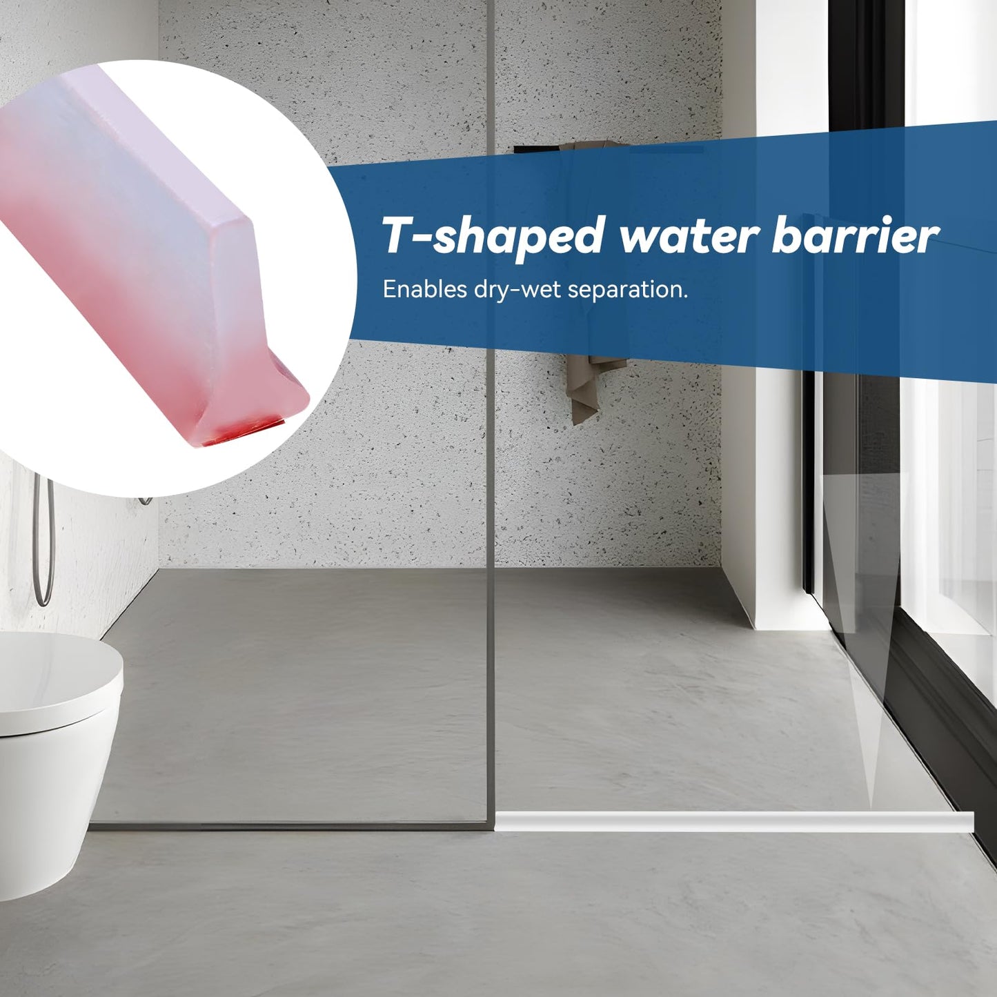 1.2M T Silicone Shower Threshold Water Barrier,Wet Room Bathroom Floor Beading,Shower Tray Sealing Strip,Tile Edge Caulk Trim for Bathroom