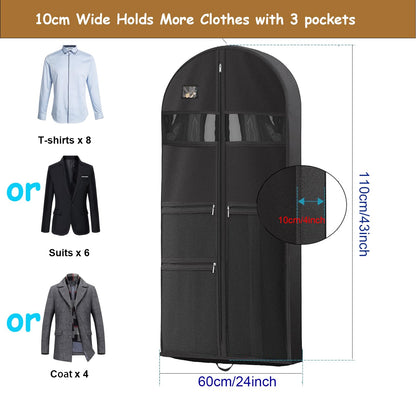 Suit Bag, URMI Heavy Duty 110 x 60 x 10 cm Dance Costume Bag Clothes Storage Protector Cover for Travel 10cm Gusseted Suit Carriers with 3 Pockets