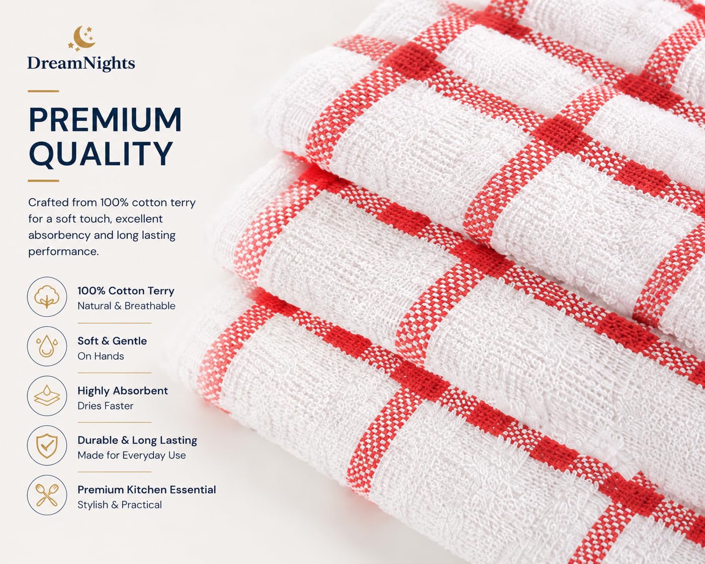 MAS International Vintage Kitchen Terry Tea Towels, 100% Cotton Pack of 6 Quick Drying Machine Washable Dish Cleaning, Hand Cloths