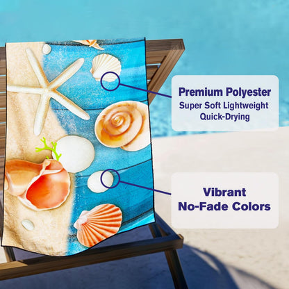 Violetpos Coastal Shell & Starfish Beach Towel, Extra Large 180x90 cm 250GSM Microfibre, Sand Free Quick Dry