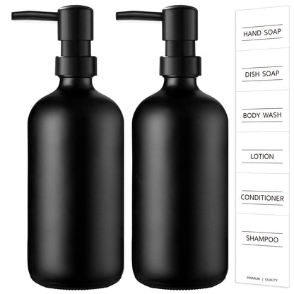 Washing Up Liquid Dispenser,17 fl oz Black Glass Soap Dispensers, Kitchen Soap Dispenser Set