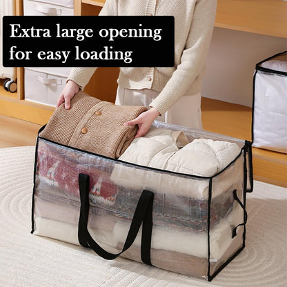 4Pcs Extra Large Moving Storage Bag with Zips Clear Wardrobe Organizer Tote