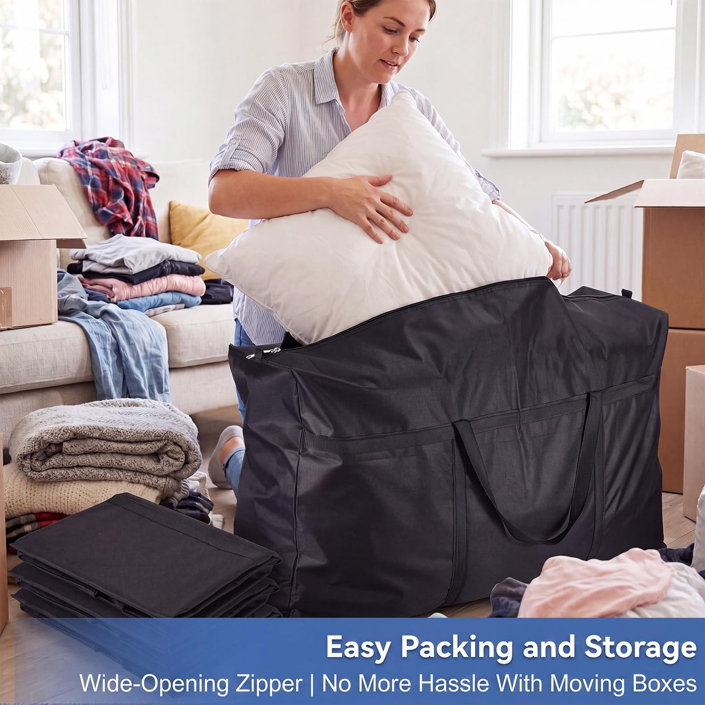 2 Pack 180L Jumbo Moving Bags, Storage Bags, Moving Box with Zip, Black