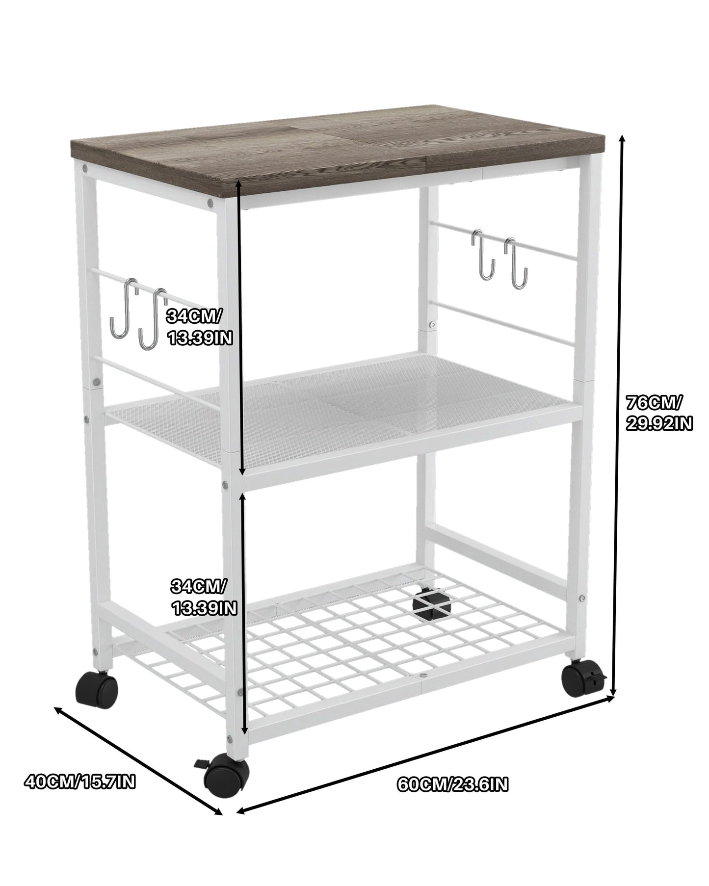 Ornestia 3 Tier Kitchen Trolley With Small Island for Storage(White)
