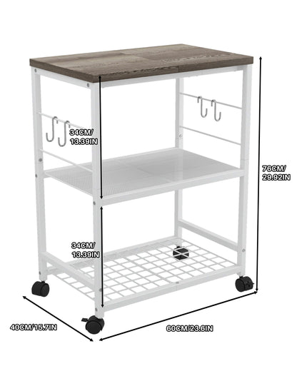 Ornestia 3 Tier Kitchen Trolley With Small Island for Storage(White)