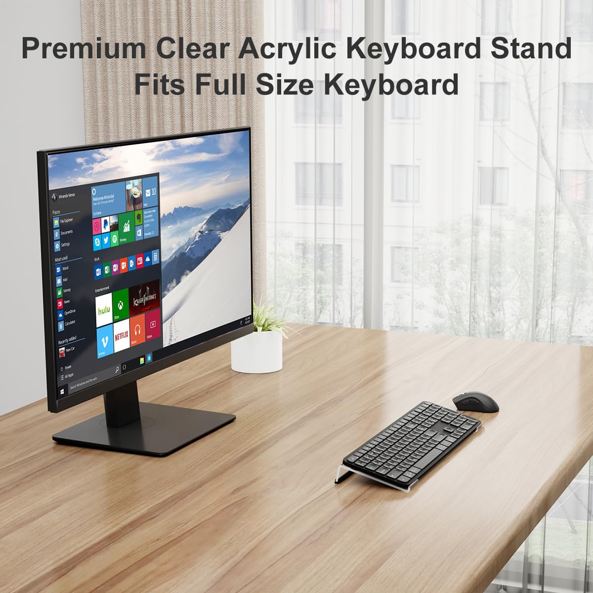 suptek Clear Acrylic Tilted Computer Keyboard Stand for Easy Ergonomic Typing, Keyboard Tray Holder Silicone Anti-Slip Case for Office Desk, Home