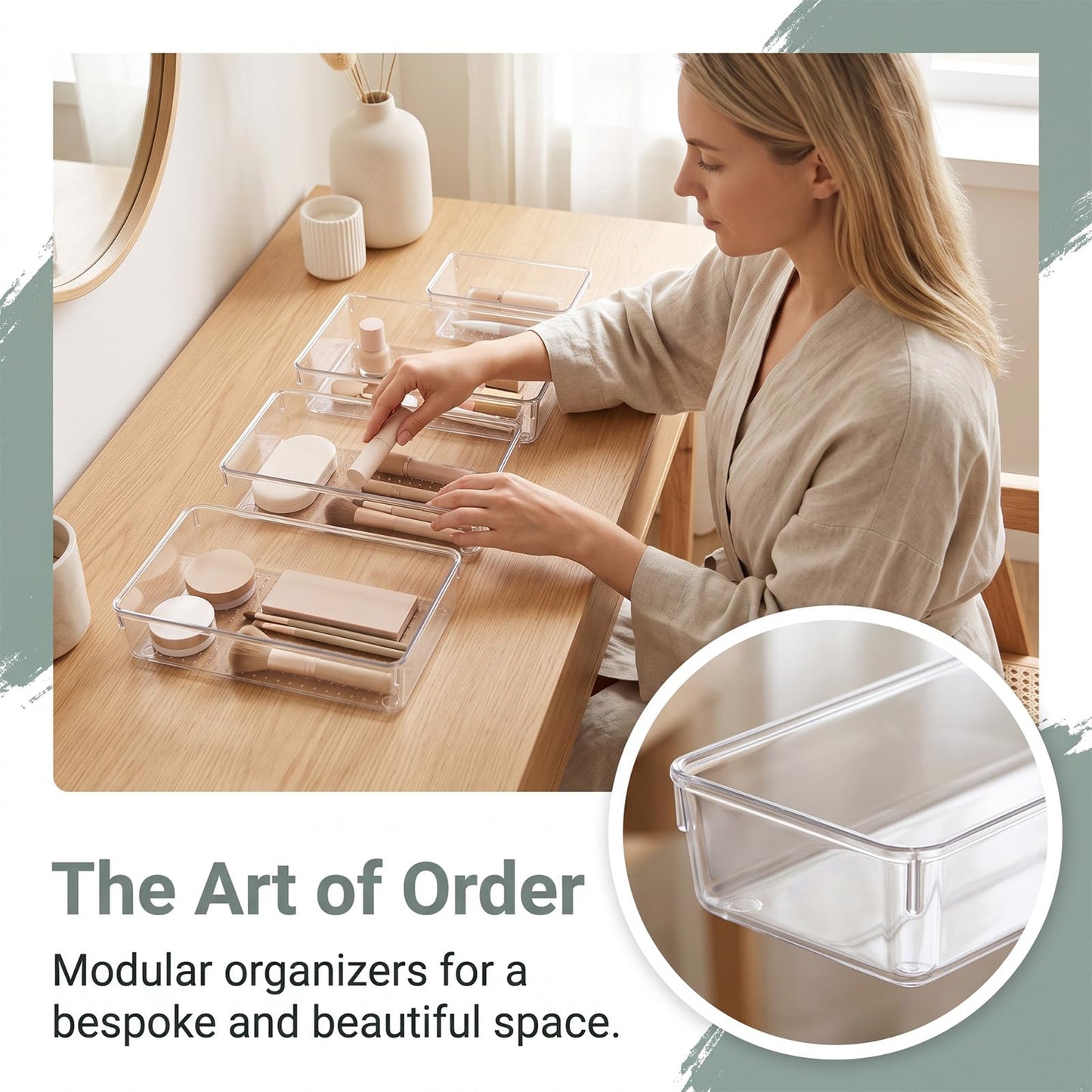 6 Pcs Clear Drawer Organiser Trays, Versatile Acrylic Drawer Dividers & Storage Bins, Non-Slip Makeup Organiser