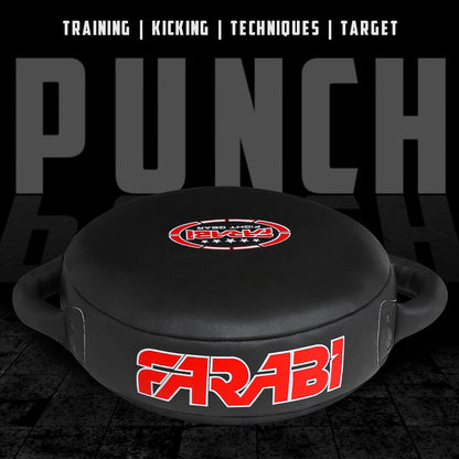 Farabi Sports Round Boxing Pad 100% Genuine Leather Punching Mitts Kick Pad Black Boxing Mitts MMA Muay Thai Taekwondo Kickboxing Training Strike
