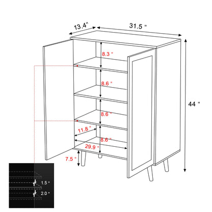 Skokliz Rattan Storage Cabinet with Doors, 44" H Tall Sideboard Storage with Adjustable Shelves