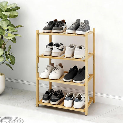 Akloya Small Shoe Rack, Multipurpose 4 Tier Shoe Organizers Rack，Small Bamboo Shelfs for Shoes, Plants, Books, Living Room, Hallway Bedroom, Bathroom