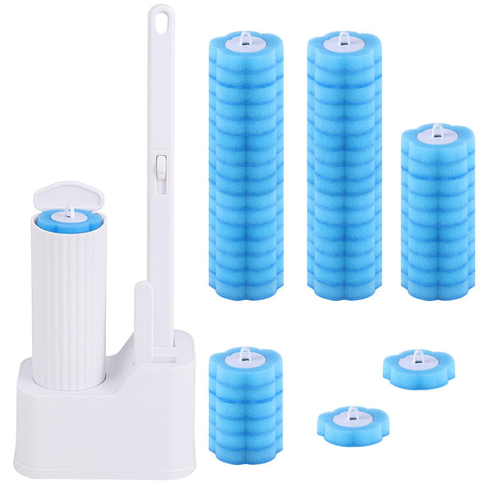 wlich Disposable Toilet Brush with 48 Refills, Bowl Toilet Brush with Wall Mounted Holder, Toilet Bowl Brush Set with Wand and Storage Box for