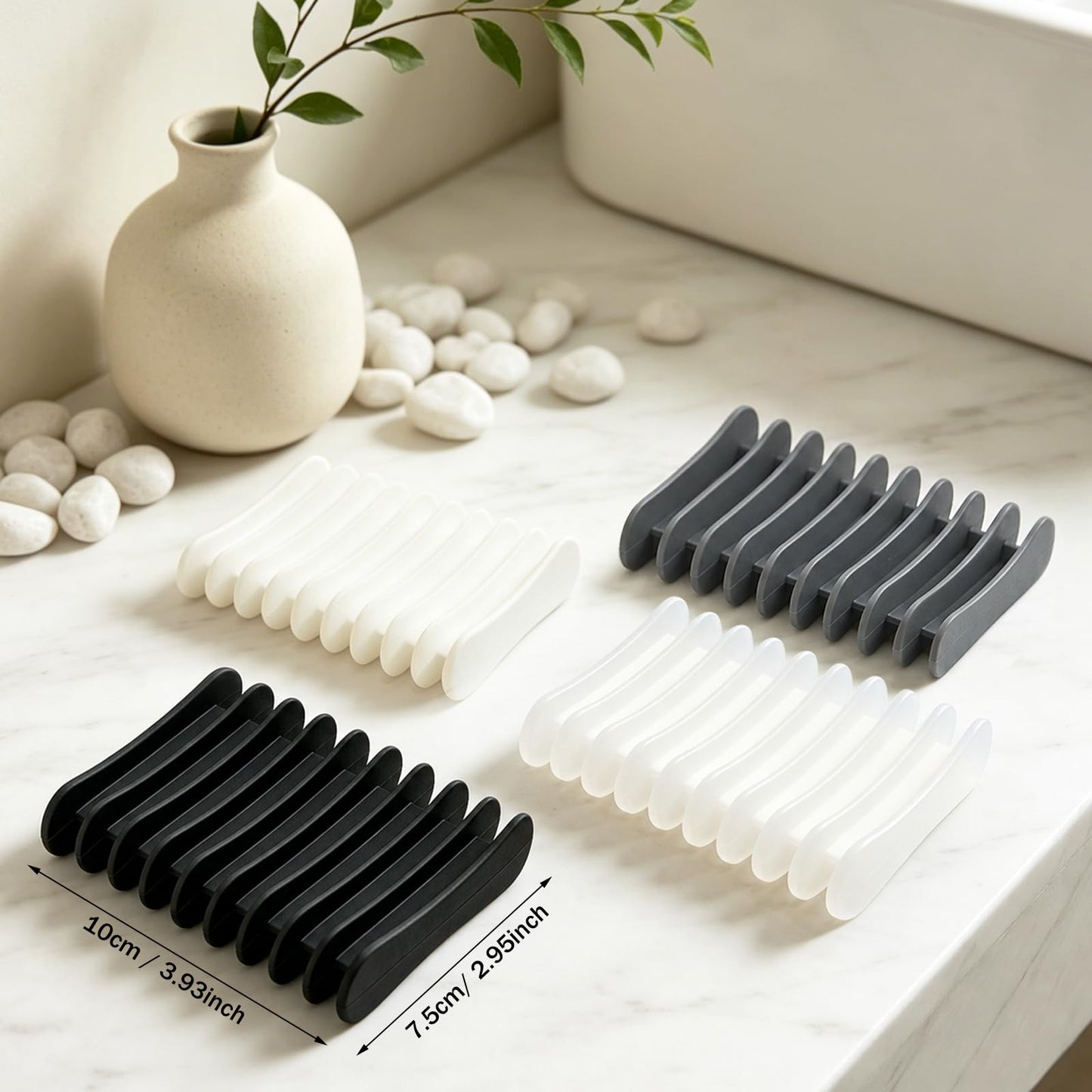 Langerspur Silicone Soap Dish 2 Pack Bar Soap Holder Self Draining Soap Tray Dishes for Bathroom Shower Kitchen Sink Travel (Black)