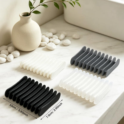 Langerspur Silicone Soap Dish 2 Pack Bar Soap Holder Self Draining Soap Tray Dishes for Bathroom Shower Kitchen Sink Travel (Black)