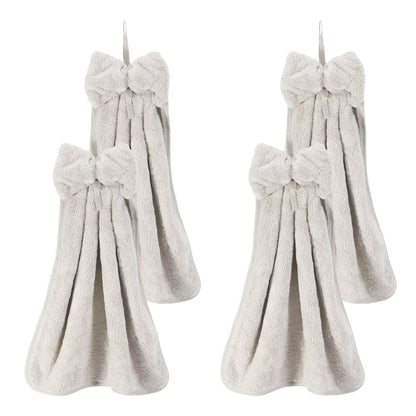 sourcing map 4Pcs Bow Hand Towels with Hanging Loop, 14.2" x 12.2" Soft Coral Fleece Microfiber Bowknot Hanging Hand Dry Towels Quick Dry and