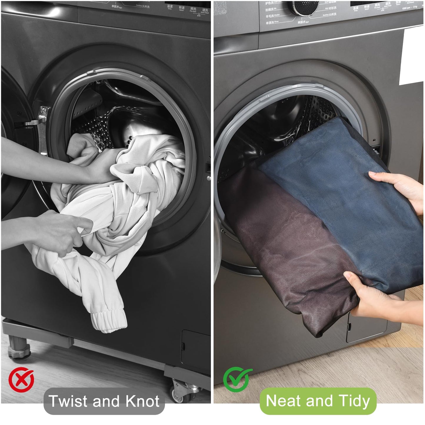 OTraki Set of 2 Laundry Washing Machine 50x60 cm Black