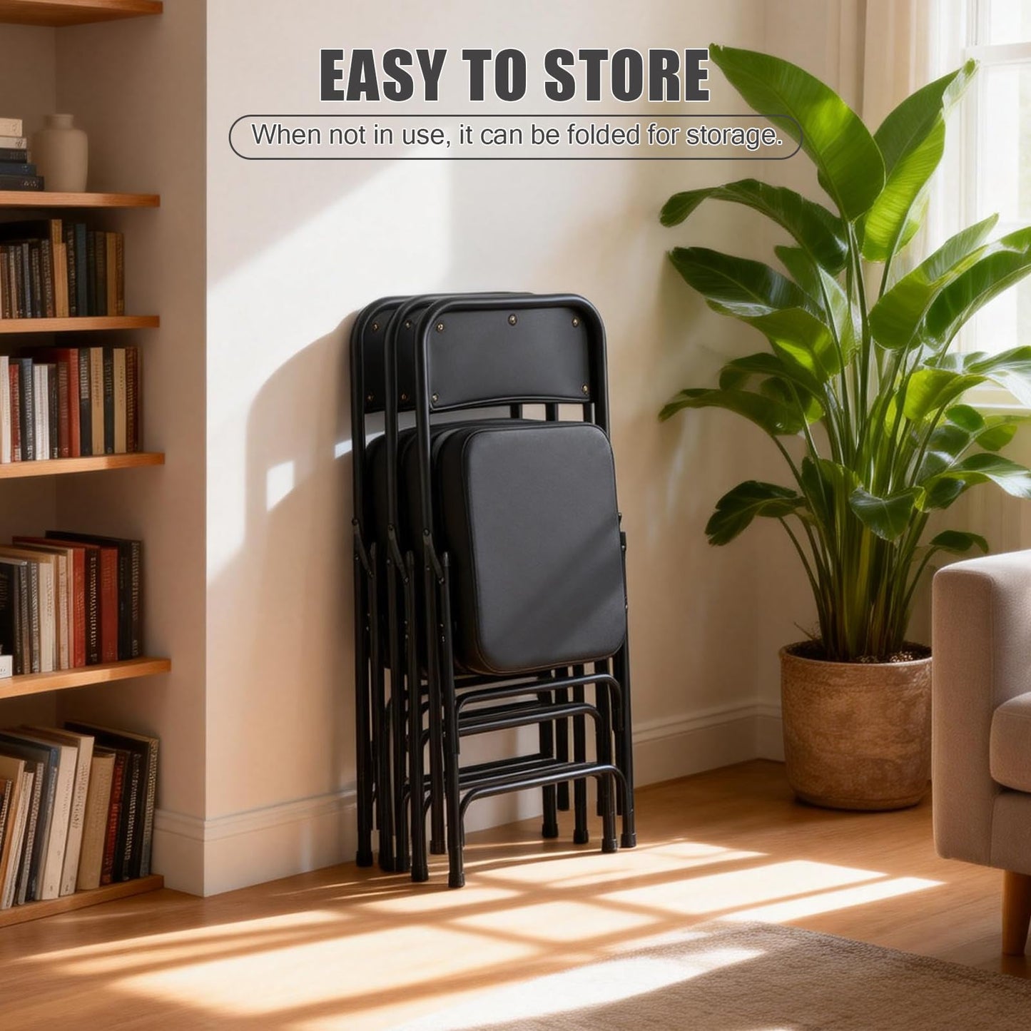 CHAIRABLE Padded Folding Chairs with Thick Cushion, 2 Pack Black