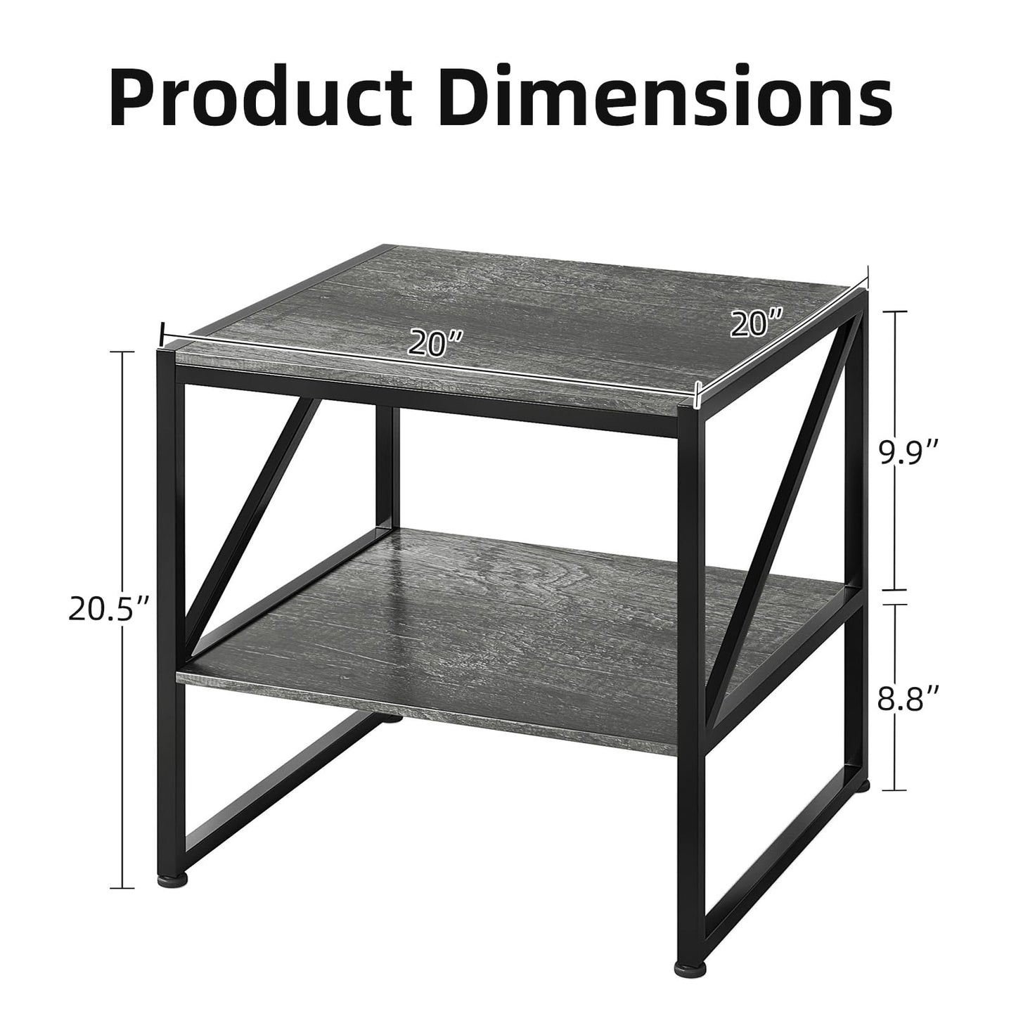 MUTUN 50cm Square End Table, 20 Inch Side Table for Living Room, Bedside Table for Bedroom, Nightstand, Small Table Grey Oak