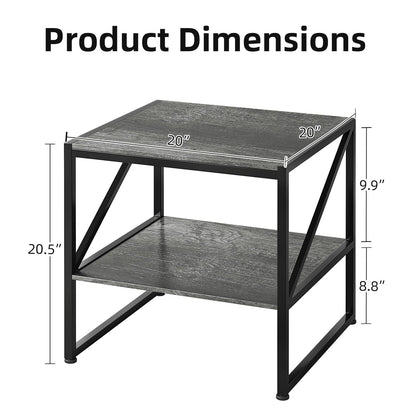 MUTUN 50cm Square End Table, 20 Inch Side Table for Living Room, Bedside Table for Bedroom, Nightstand, Small Table Grey Oak