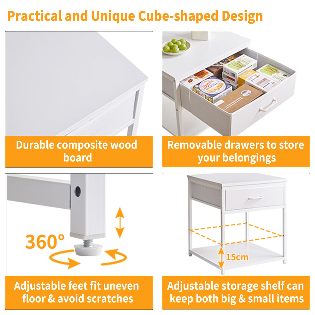 Aibiju Large Side Table for Living Room, Small Table Stand 20 Inch, Fridge Stand Printer Table with Fabric Drawer, Square Tea Coffee Table for Office