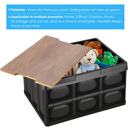 Collapsible Storage Box 55L Folding Storage Bin with MDF Lid Storage Container Shelf Basket Cloth Closet Car Organizer Outdoor Picnic Transport Box