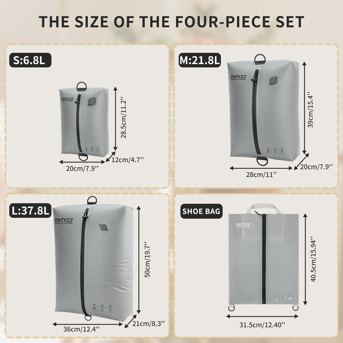 Suitcase Organiser Compression Packing Cube Set of 5 Reusable TPU Vacuum Bags with IPX8 Waterproof Zipper Vacuum Bags for Clothes Underwear Socks