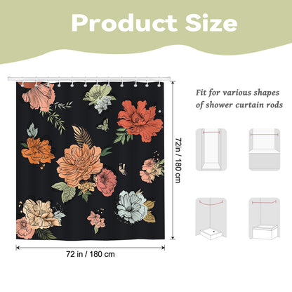 BREASOME Waterproof Shower Curtain 180 x 180 cm Floral and Butterfly Shower Curtain for Bathroom Decor Mould Proof Polyester Fabric Bath Curtain with