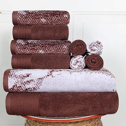 100% Cotton Marble Effect 10-Piece Towel Set, Solid and Luxurious Marble Jacquard, Super Soft, Plush and Absorbent, 2 Bath Towels, 4 Hand Towels