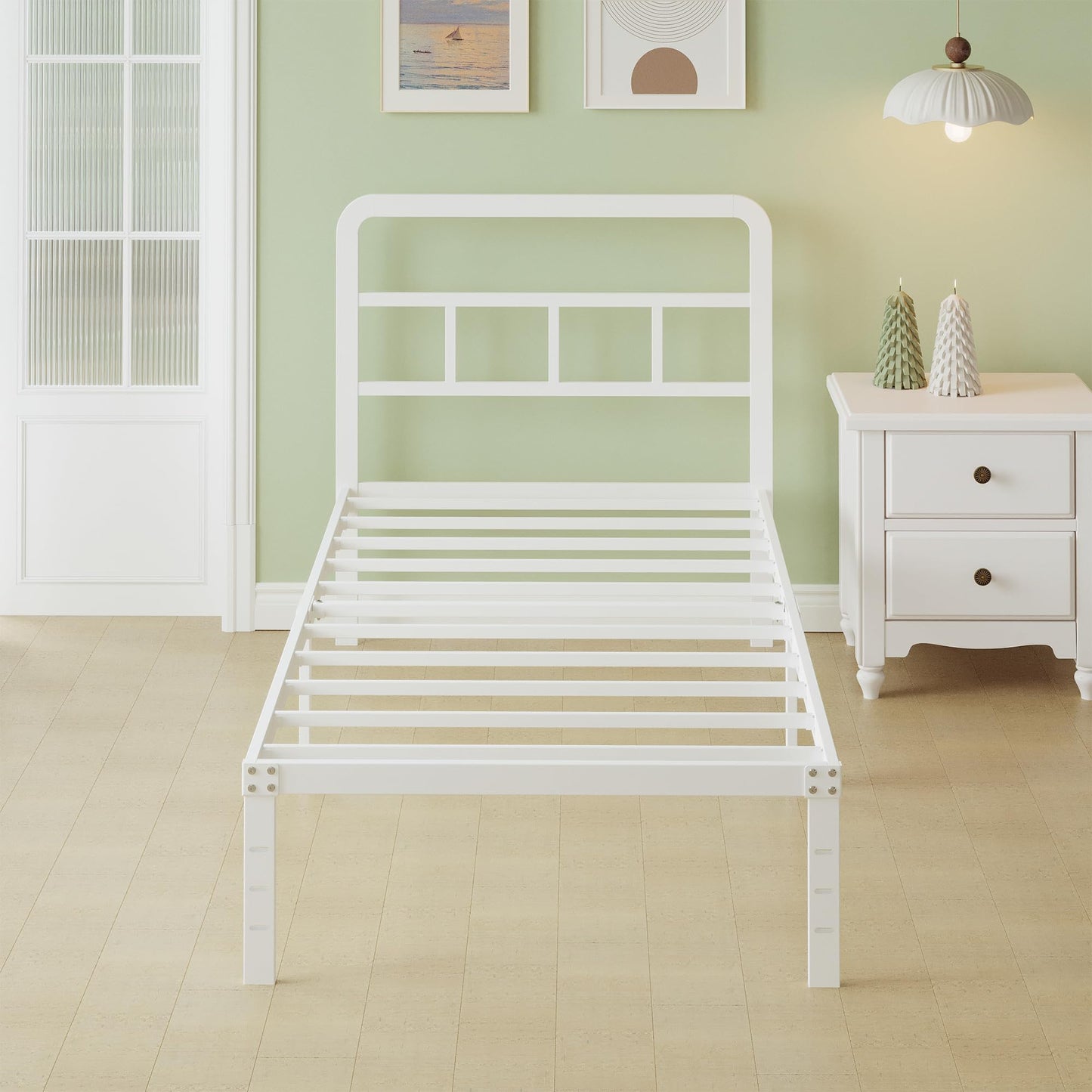 Lutown-Teen 2ft 6 Small Single Bed Frame with Curved Headboard, 36 cm High, Heavy Duty Metal Bed Frames 75 x 190 cm with Steel Slats, Ample Storage