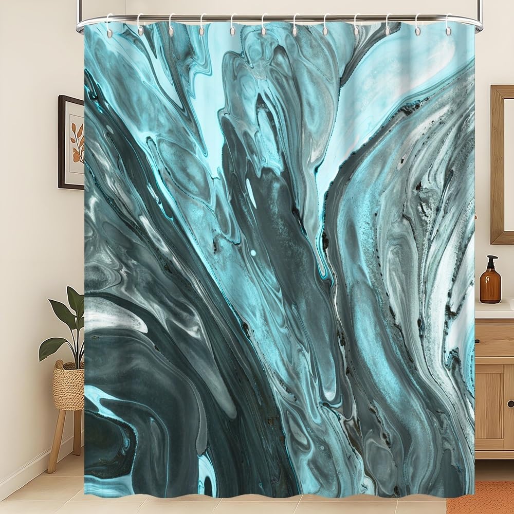 Xiaoterna Modern Abstract Luxury Shower Curtain Dark Green Marble Textured Waterproof Bathroom Curtain 3D Minimalism Gradient Ombre Machine Washable