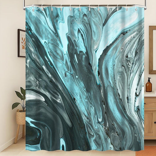 Xiaoterna Modern Abstract Luxury Shower Curtain Dark Green Marble Textured Waterproof Bathroom Curtain 3D Minimalism Gradient Ombre Machine Washable