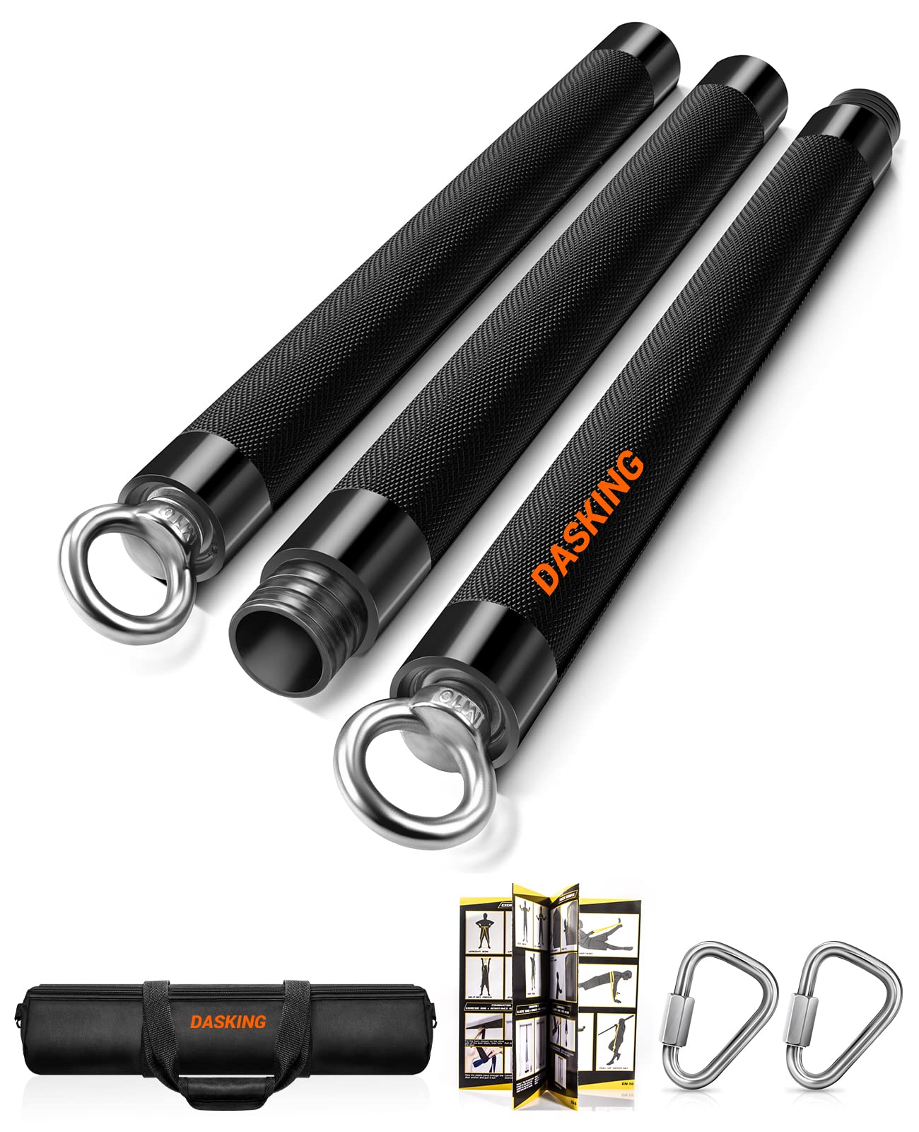 DASKING Resistance Bands Bar, Portable Fitness Workout Bars with Triangle Hooks, Detachable Stick x3 to 98cm/68cm Exercise Bar for Pilates, Yoga,