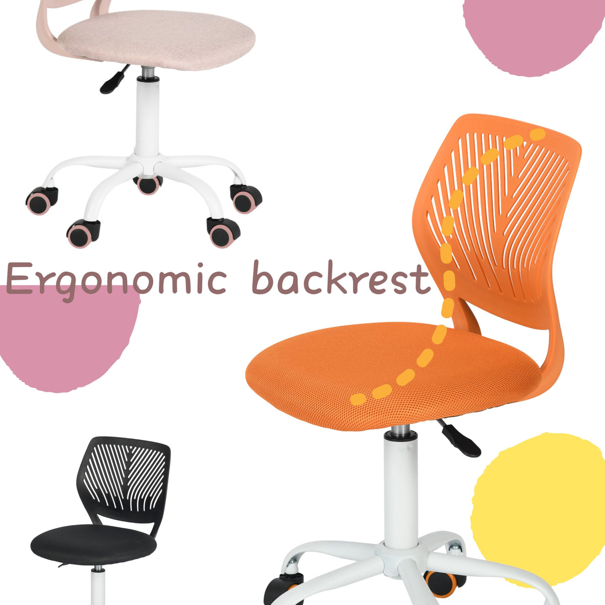 FurnitureR Gaming Chair for Children, Office Chair, Gamer Chair, Desk Chair, Ergonomic Modern Design, Armless, Seat Height Adjustment, Rubber Wheels