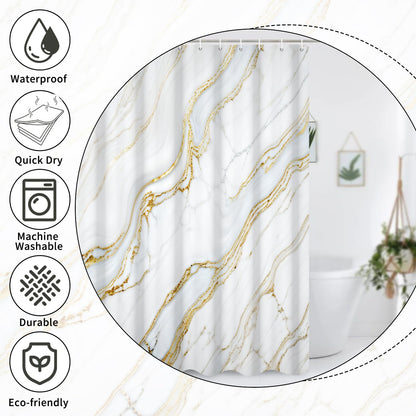GCIREC Shower Curtain, 180x200cm, Gold and White Marble Modern Crack Luxury Texture Ink Waterproof Fabric Machine Washable Bathroom Curtain with Hooks