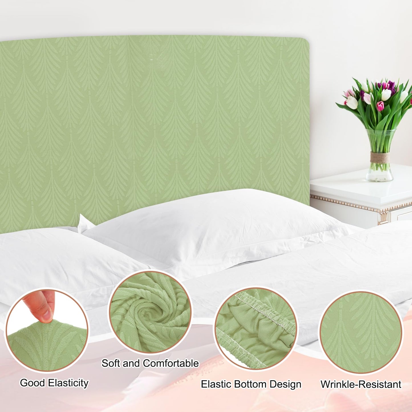 sourcing map Bed Headboard Slipcover, 180cm Jacquard Fabric Stretch Protector Covers, Dustproof Cover for 1.8m Headboard Bedroom Decor, Green