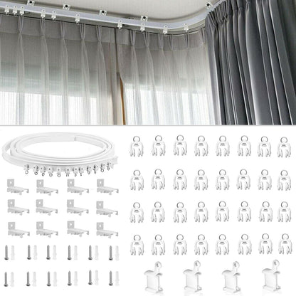 TOPWA 4 meter Flexible Plastic Pvc Curtain Track Runner Rail Wall Ceiling Mounted Fixing Hooks Shower Curtains Room Divider With Instruction Mounting