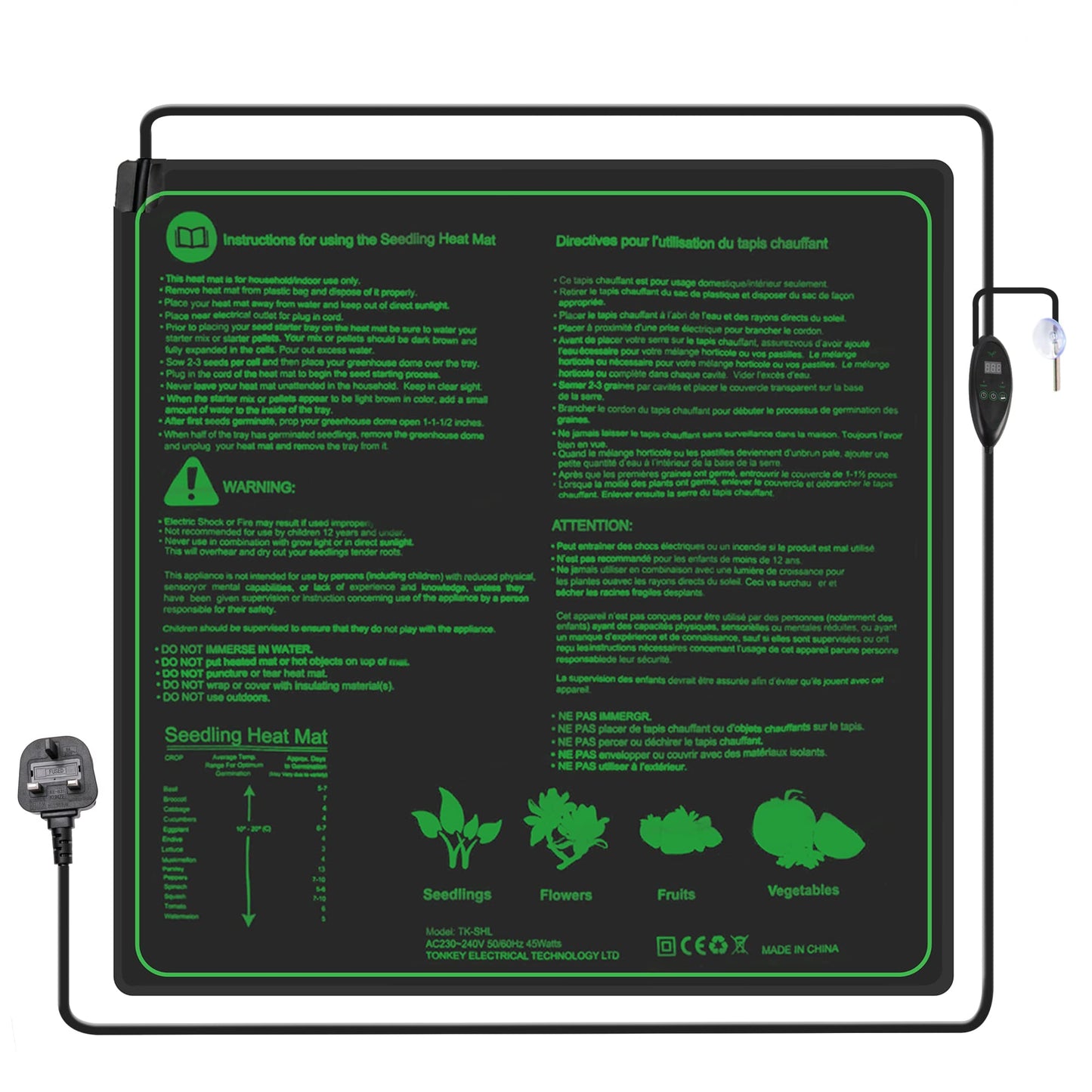 Hyindoor Seedling Heat Mat with Digital Thermostat Combo Set for Seed Germination, Reptiles, Brewing and Incubation Greenhouse, Heating Pad 20.75"x