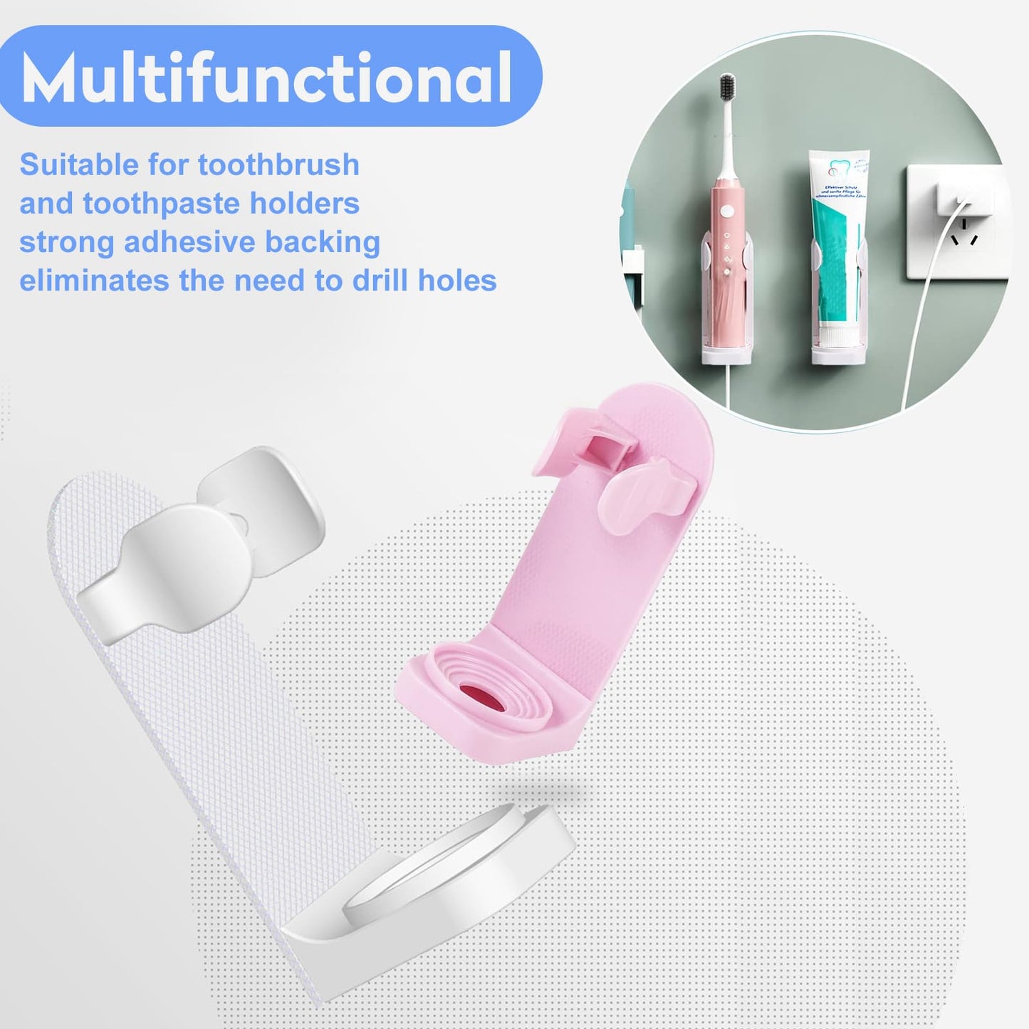 DOETYD 4 Packs Toothbrush Holder Electric Toothbrush Holder Wall Mounted Toothbrush Storage with Adhesive Plastic Electric Toothbrush Stand for