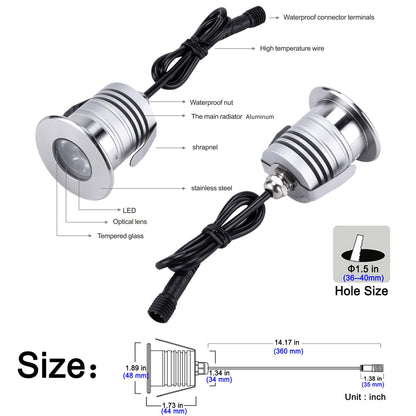 CNBRIGHTER LED Underwater Pool Lights, 3W,12V-24V DC, IP68 Waterproof,Stainless Steel Aluminum,for In-Ground Swimming Pools Steps Ponds Fountains