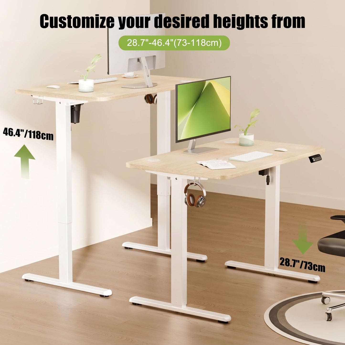 ERGOMAKER Electric Standing Desk 100x60cm, 2 Memory Presets, Gold Oak