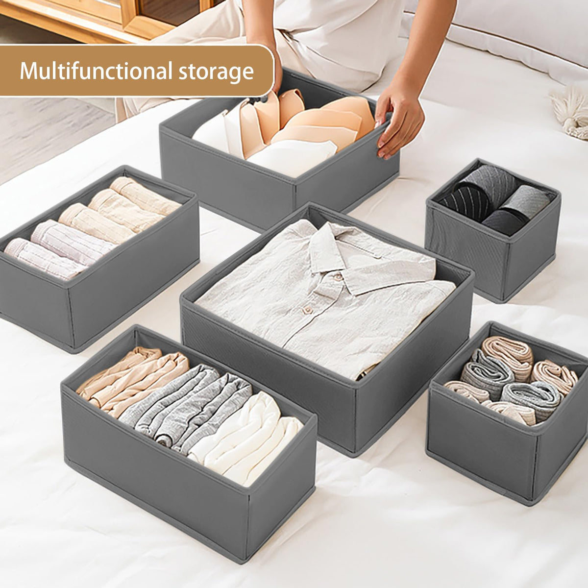 Foeska Drawer Organiser,Wardrobe Storage Organiser,Drawer Dividers for clothes,Foldable Drawer Organiser for Clothes,Underwear Storage Solution,for