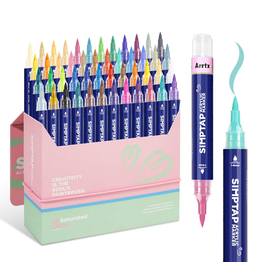 Arrtx Top Valve Action Acrylic Marker Pen, 48 Colors Simptap Acrylic Paint Pens, Extra Brush Tip, Water Based Paint Markers for Stone, Glass, Easter